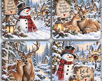 Snowman Square Coaster Design, Christmas Holiday Bundle png, Whimsical Square Coaster Sublimation Designs Png Digital File