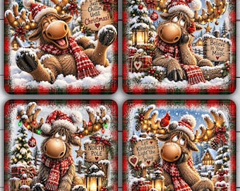 Christmas Coaster Design Set, Rudolf Reindeer Bundle png, Cute Xmas Square Coaster Sublimation Designs Png Digital File #SCW