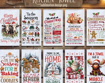 Christmas Kitchen Towel Sublimation Designs: Funny Holiday Tea Towels (PNG Digital Download)