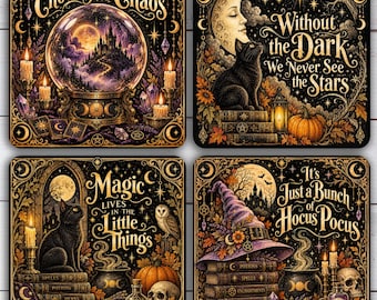 Halloween Coaster Set PNG, Vintage Without The Dark Coasters, Witchy Coaster Sublimation, 4x4 Square Coaster Designs