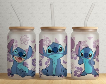 16oz Libbey Glass Can Png Design For Sublimation Blue Monster Cartoon Ohana Vibes Digital Download Png #GLC