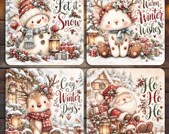 Snowman Square Coaster Design, Cute, Christmas Holiday Bundle png, Whimsical Square Coaster Sublimation Designs Clipart Digital File