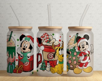 Christmas Cartoon Libbey Glass Can, Mouse Sublimation Design, 16oz Tumbler Glass Can Png For Sublimation, Digital Download Png #GLC