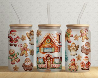 Gingerbread House Tumbler Wrap,  Holiday, Gift for Christmas Holiday, 16oz  Libbey Glass Wrap Png, Digital Download #GLC