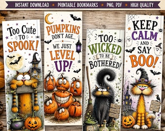 Halloween Bookmarks PNG Bundle, Printable Spooky Bookish Bookmark Designs, 2x6 Inch Ghost Reading Digital Download