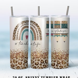 Rainbow Leopard Teacher Tumbler PNG: Glitter Sublimation Design (Digital Download)