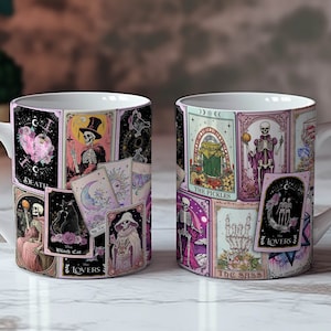 Cartas del Tarot Taza de 11 oz - Diseño de sublimación de taza de 15 oz, Diseño de envoltura de taza de café celestial, Descarga digital #MUG