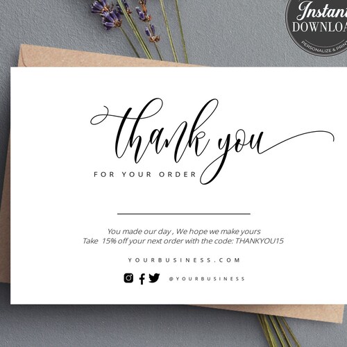 Business Thank You Card Template Thank You for Your Order | Etsy