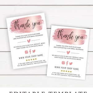 Rose Gold Business Thank You Card Template Thank You For Your Etsy