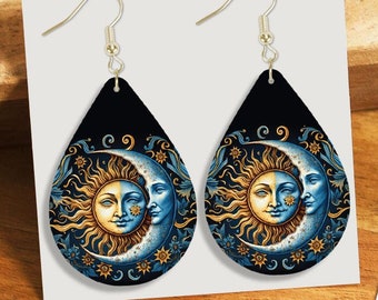 Sun and Moon Teardrop Earring PNG: Sublimation Design (Digital Download)
