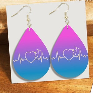 Heartbeat Earring Designs Sublimation, Teardrop Earring PNG, Instant Digital Download, Earring Blanks Design, Earring Downloads #ESD