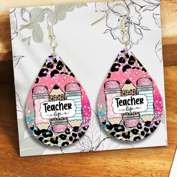 Teardrop Earring PNG, Teacher Life, Pencil,  Sublimation Earring Designs, Instant Digital Download, Earring Blanks Design, #ESD