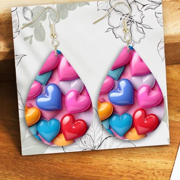 3d Puff Hearts Earring PNG, Earring Designs Sublimation, Instant Digital Download, Earring Blanks Design, Earring Downloads #ESD