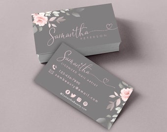 Editable Business Card, Rustic Floral Business Card Template, Watercolor Business Card, DIY Business Card, Template, Instant Download