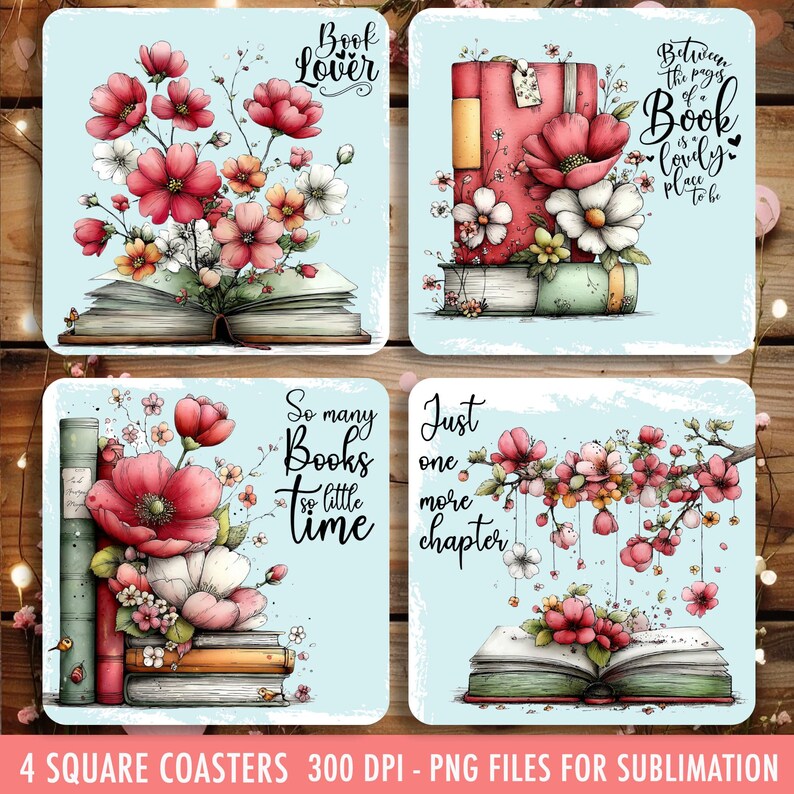 Book Lover Square Coaster Sublimation PNG, Reading Quotes Designs 4x4 ...