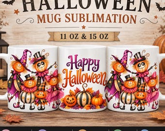 Halloween Mug Sublimation PNG, Spooky Coffee Mug Wrap, Funny Pumpkin Design, 11oz 15oz Mug Sublimation, Instant Download