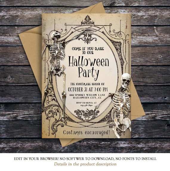 Vintage Halloween Invitation, Editable Halloween Party Invitation, Halloween Invitation for Adults, Gothic Invitation , Instant Download