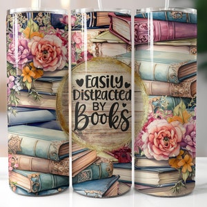 Easily Distracted By Books Sublimation Design, 20oz Skinny Tumbler SublimationPng,  (plus 9 FREE Designs Included!)#STD