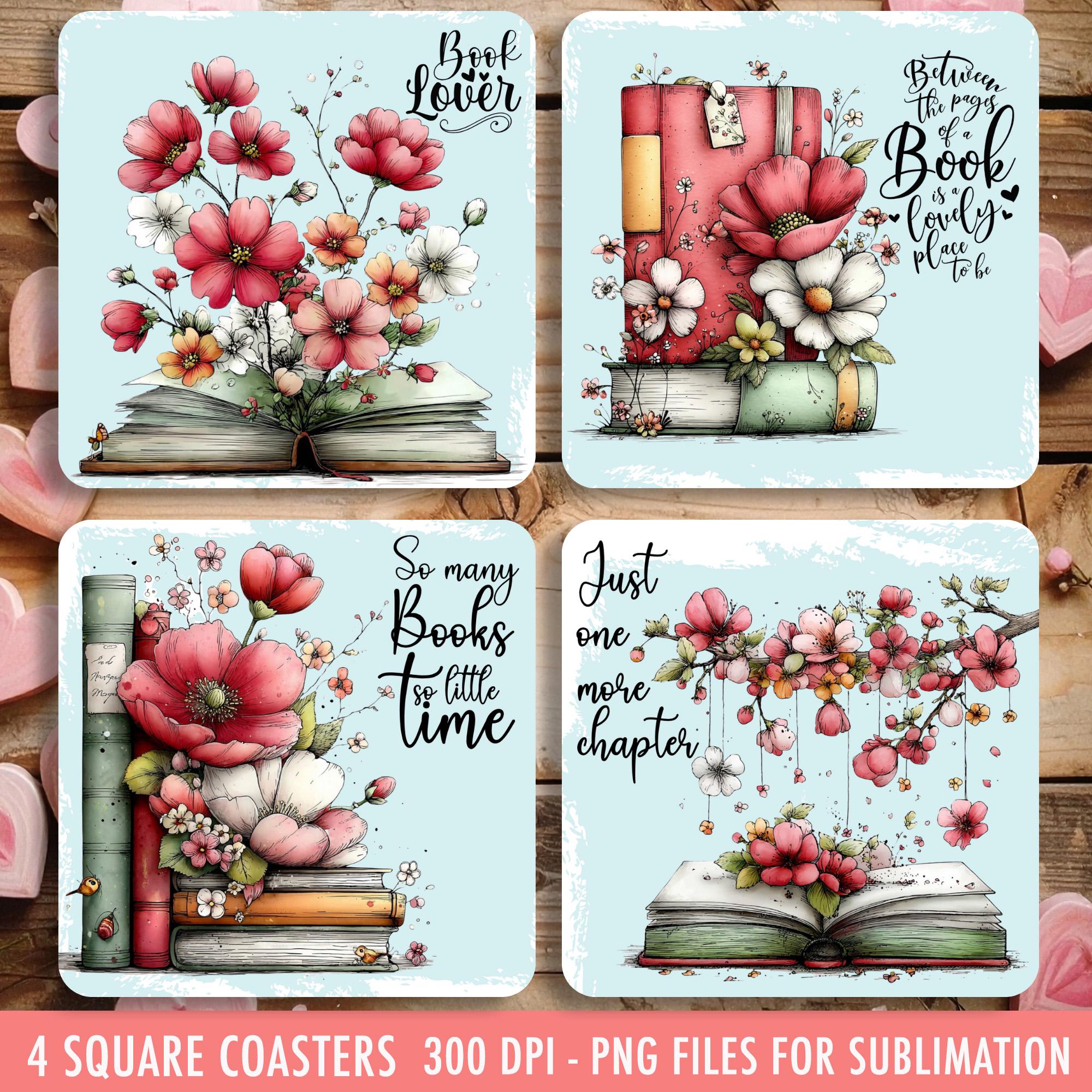 Book Lover Square Coaster Sublimation PNG, Reading Quotes Designs 4x4 ...