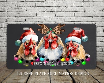 Funny Chicken License Plate Sublimation Design, Merry Clucking Christmas Digital Download PNG, 12 by 6 inch Car License Plate Design #CLP