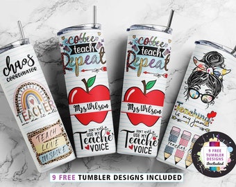 Teacher Life 20 oz Skinny Tumbler Sublimation Design Template, Teacher Fuel Chaos Coordinator  PNG (plus 9 FREE Designs Included!)  #STD