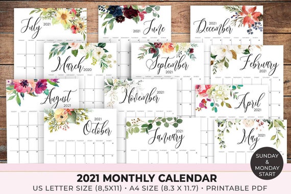 2021 Calendar Printable 2021 Calendar Template Monthly