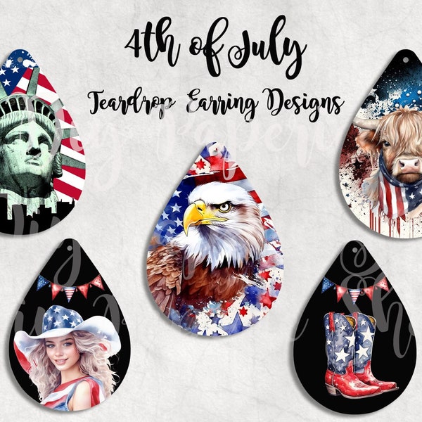 Teardrop Earring PNG Bundle,  4th Of July, Set Of 5 Earring Design ,  Instant Digital Download, Earring Blanks Design, Independence Day #ESD