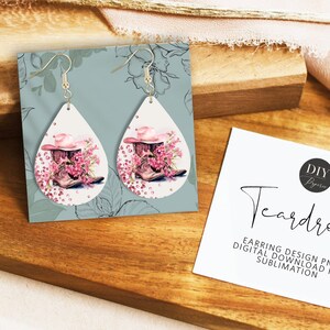 Pink Western Boots Teardrop Earring Sublimation Design (digital