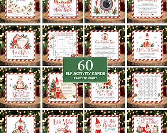 Elf on the Shelf Printables, Elf Note Card Bundle, Elf Activity Cards, Elf Games, Elf Letters, Christmas Elf Ideas, 60 Cards