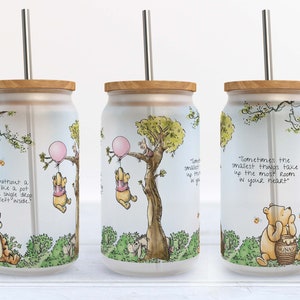 Emballage pour boîte en verre rose Winnie l&#39;ourson : motif sublimé de 16 oz (téléchargement numérique)
