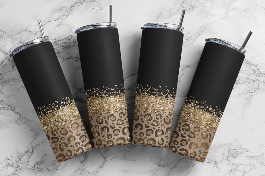 20 Oz Skinny Tumbler Sublimation Design Template, Glitter Gold Leopard ...