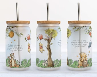 Winnie The Pooh Glass Can Wrap - Digital Download Sublimation Design - Red Pooh Glass Can PNG - 16oz Template #GLC
