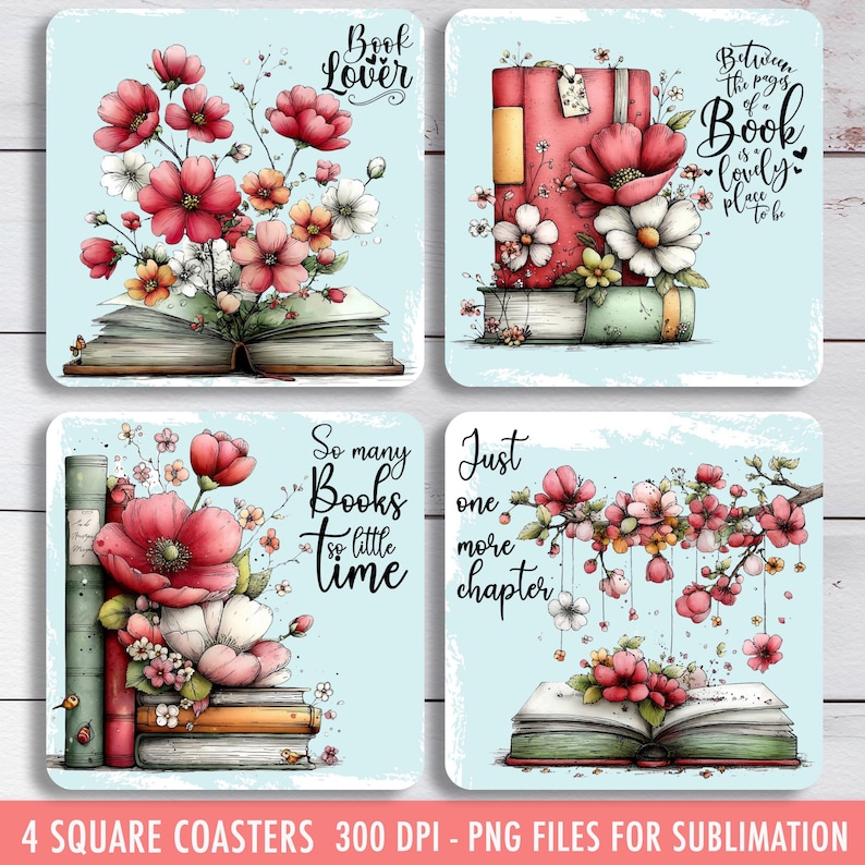 Book Lover Square Coaster Sublimation PNG, Reading Quotes Designs 4x4 ...