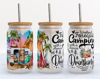 Camping Drinking 16oz Libbey Glass Can Tumbler Sublimation Design (Digital Download PNG)