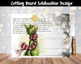 Grinch Cutting Board Sublimation PNG, Mean Guy Christmas Kitchen Decor, Chopping Board Design