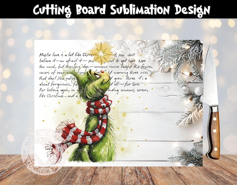 Grinch Cutting Board Sublimation PNG, Mean Guy Christmas Kitchen Decor, Chopping Board Design