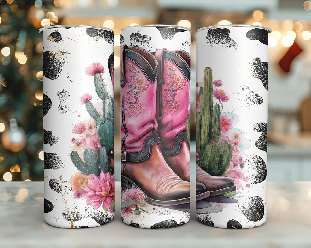 Pink Cowgirl Boots Tumbler Wrap: Western Sublimation Design (digital ...