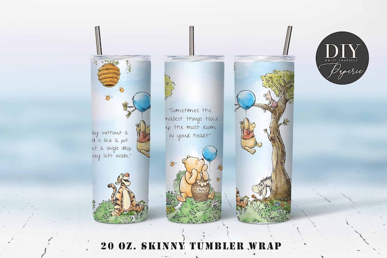 Classic Winnie The Pooh  Skinny Tumbler, Tumbler Template Sublimation Designs Downloads, 20 oz Skinny Tumbler ,  Digital  PNG tumblers, #STD 