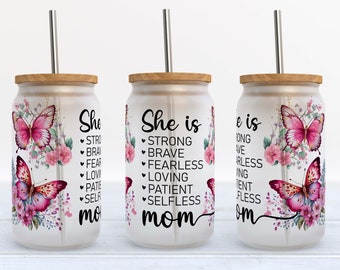 Mom Butterfly Floral 16 oz Glass Can Tumbler Design (Digital Download)