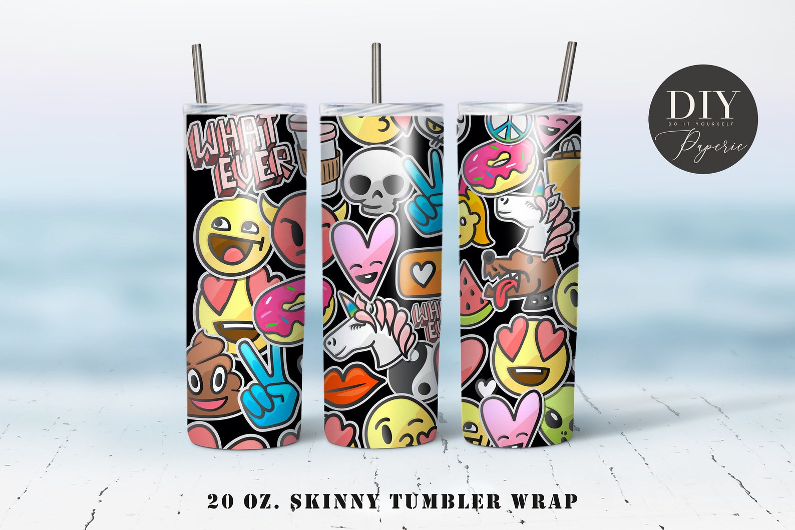 Emoji Love Tumbler Template Sublimation Designs 20 oz Skinny Etsy