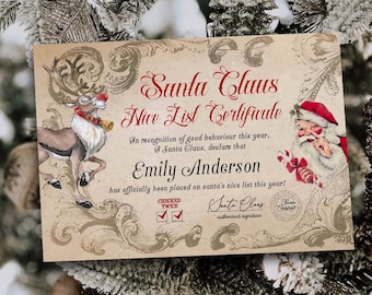 Certificat de belle liste, belle liste officielle du père Noël MODIFIABLE, lettre du bureau du père Noël, boîte postale du réveillon de Noël, fichier toile