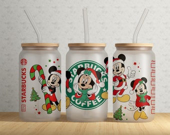 Mickey and FriendsChristmas Coffee Glass Can Wrap Png, 16oz Starbucks Libbey Glass Wrap Png File, Digital, Digital Download Png #GLC