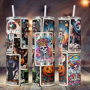 Cartas de tarô embrulhadas em copo, Halloween, 20 onças, finas e retas, cartas de tarô sarcásticas (mais 9 designs GRÁTIS incluídos!) #STD