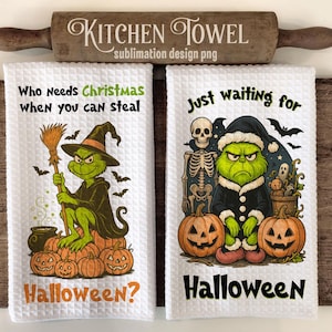 Grinch Halloween Kitchen Towel Sublimation Designs Spooky Season Png