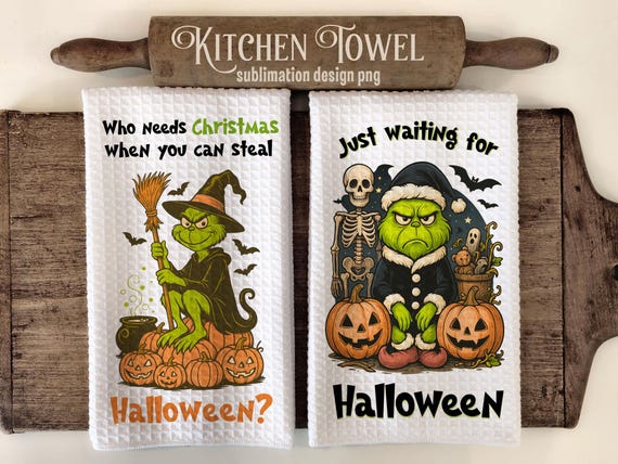 Grinch Halloween Kitchen Towel Sublimation Designs Spooky Season Png