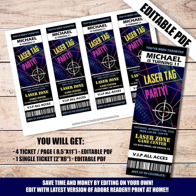 Laser Tag Ticket Invitation Laser Tag Birthday Party Etsy