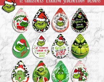 Kerstfilms Teardrop Earring, Set van 12 Merry Xmas-sublimatieontwerp PNG-bestanden, Digitale download, Earring Blanks #ESD