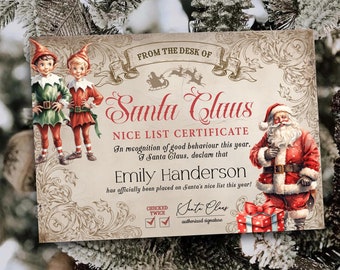 Vintage Nice List Certificate, EDITABLE Santa Claus Official Nice List,  Letter From The Desk Of Santa North Pole Mail Christmas Eve Box