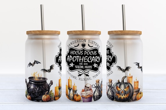 Halloween Glass Can Wrap - Hocus Pocus Apothecary  - 16oz glass can png design for sublimation, Digital Download Png #GLC
