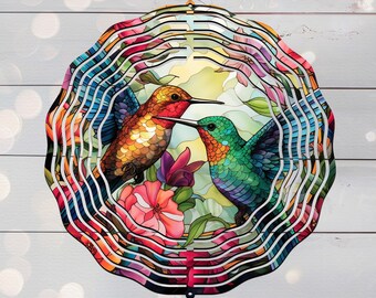 Hummingbird Wind Spinner Design, Stained Glass Hummingbirds Wind Spinner PNG, Wind Spinner Png, Digital Download  #WSP